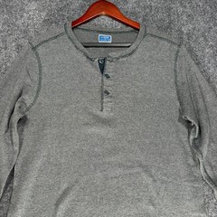 J Crew Shirt Mens Large Henley Gray Cotton Long Sleeve Pullover Buttons Rib Cuff