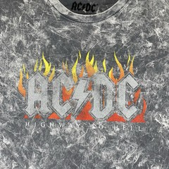 AC/DC Summer Crop Top Highway To Hell Tie Die Gray Shirt Medium Rock N Roll Tour