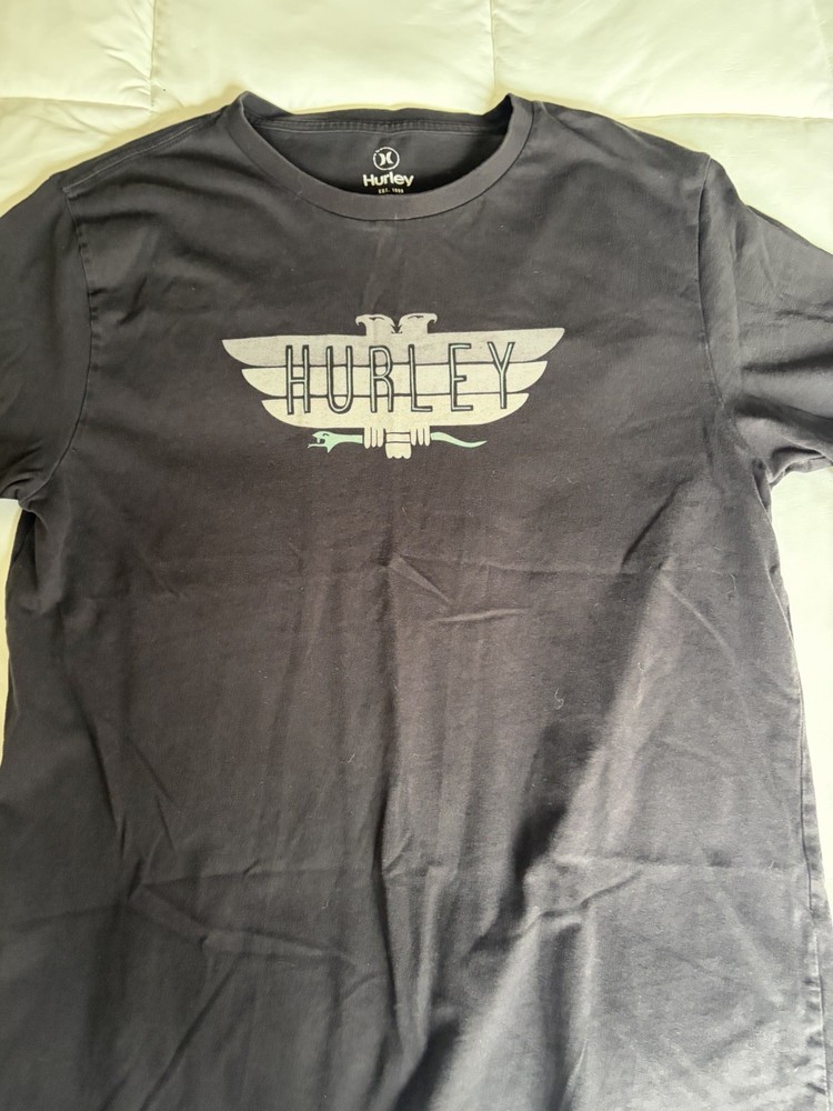Hurley Men’s Black Graphic Print Logo Tee Cotton Knit Crew Neck Size M