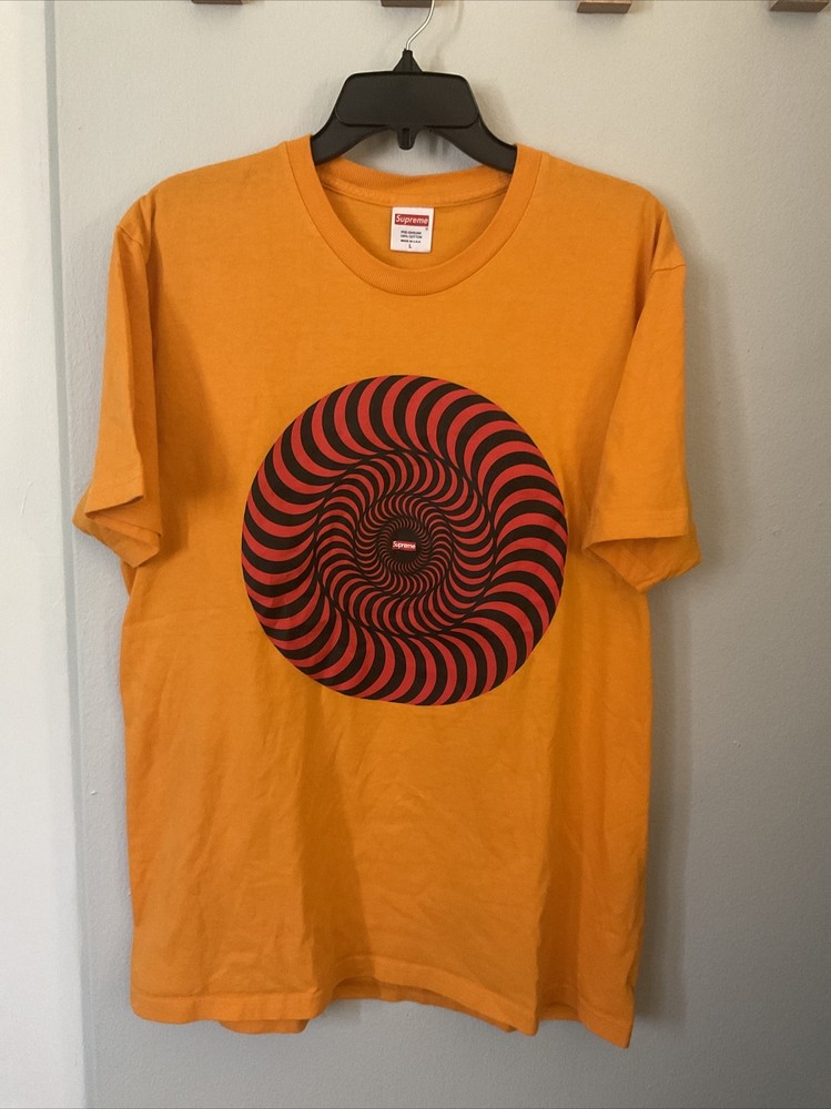 Supreme SS18 Spitfire Classic Swirl T Shirt Tee Bright Orange Red Black Mens L