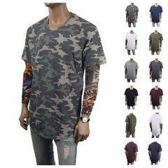 New Mens T-Shirt Long Extended Fashion Lightweight Tee Casual Hipster Crew Neck