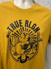 True Religion Men’s Size L Antique Gold Arch Logo Crew Neck Tee $59 NWT #106189