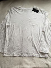 Original Use Men’s White Cotton Knit Crew Neck Long Sleeve Pocket T-Shirt L