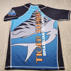 Tiger Shark Brazilian Jiu Jitsu Rash Guard Men Large Gameness Black Big Logo USA
