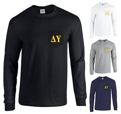 Delta Upsilon Fraternity Long Sleeve POCKET Shirt Gold Letters – NEW