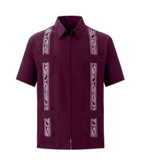 2026 Men’s Guayabera Shirts Zipper Lapel Traditional Casual Short Sleeve Shirt F