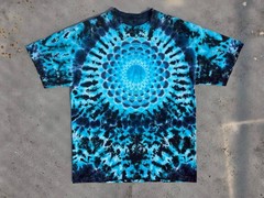 Handmade Ice Dye Mandala T-Shirt Blue Black Tie Dye Psychedelic Festival Tee
