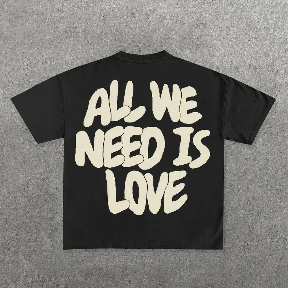 Men’s Hip Hop Graphic Print Oversized Cotton Round Neck T-Shirt Streetwear