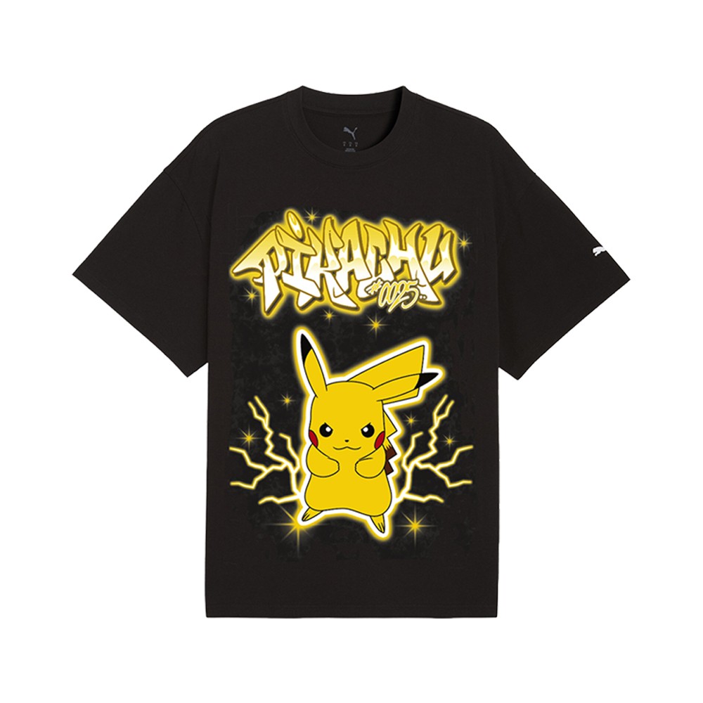 PUMA X Pokémon Hoops Pikachu Graphic Crew Neck Short Sleeve T-Shirt Mens Black