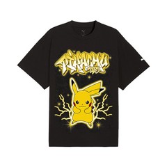 PUMA X Pokémon Hoops Pikachu Graphic Crew Neck Short Sleeve T-Shirt Mens Black