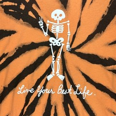 Mighty Fine Mens Orange Black Tie Dye Skeleton Graphic T-Shirt Live Best Life M