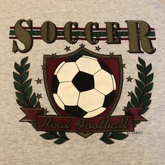VTG Bayside Single Stitch Size XL TShirt Lined Sleeves Crew Neck Soccer Graphic