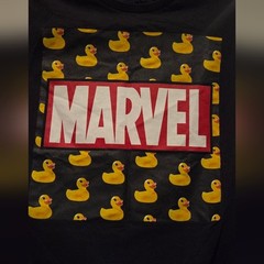 Marvel Black Tee with Yellow Duck Pattern Mens Small GUC