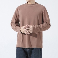 Spring Men Retro Half-Turtleneck Warm Long Sleeve Tee Solid Color T Shirt Tops