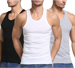 3 Pcs For Mens 100% Cotton Ribbed Tank Top A-Shirt Wife-Beater Mixed Undershirt