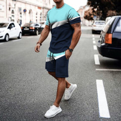 Men’s 2 Piece Active Casual Short and T Shirt Short Sleeve Set Waist Up To 45″