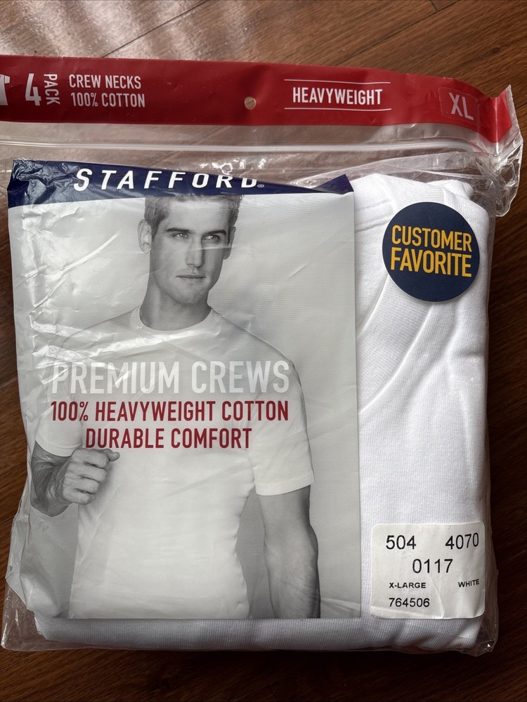 Stafford 4-Pack Men’s Heavyweight 100% Cotton Crew Neck White T-Shirts，Size : XL