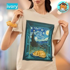 Ginger Cat Starry Night Art Comfort Tee Van Gogh