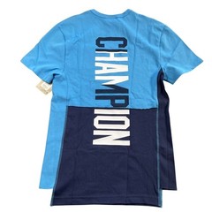 Champion T-shirt Men Small Blue Colorblock Asymmetric Hem Heritage Shift Pocket