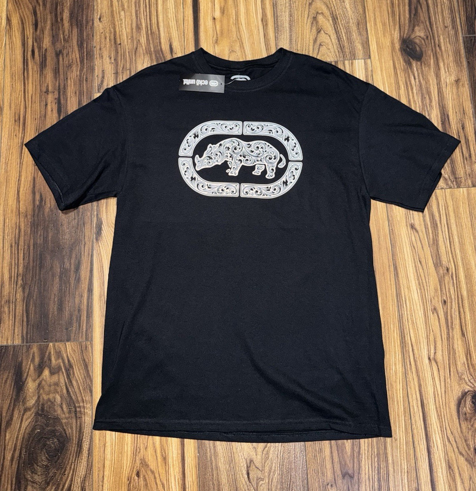 Ecko Unltd. Black Logo Graphic Print Crew Neck Cotton Knit T-Shirt Men L