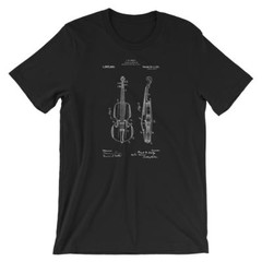 Violin Patent T-Shirt. Violin Shirt 100% Soft Cotton Tee on Black, White or Gray