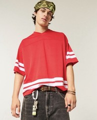 Hollister Men’s L red Breathable Mesh V-Neck Short Sleeve Striped T-Shirt