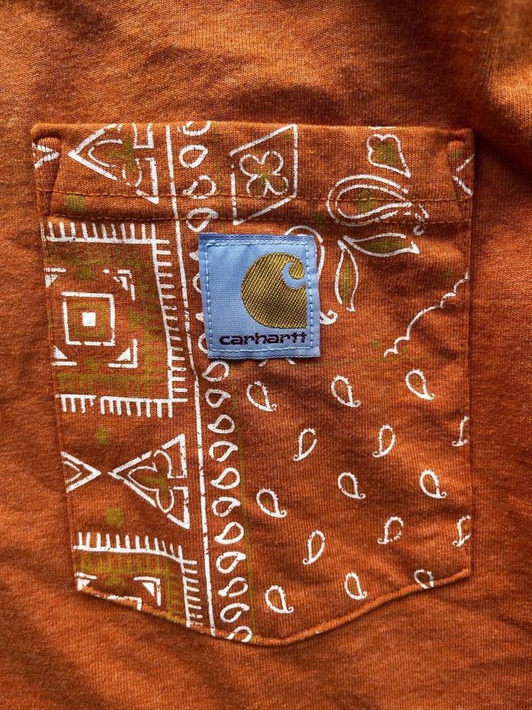 Carhartt Men’s L Orange Cotton Knit Paisley Pocket Crew Neck T-Shirt Loose Fit