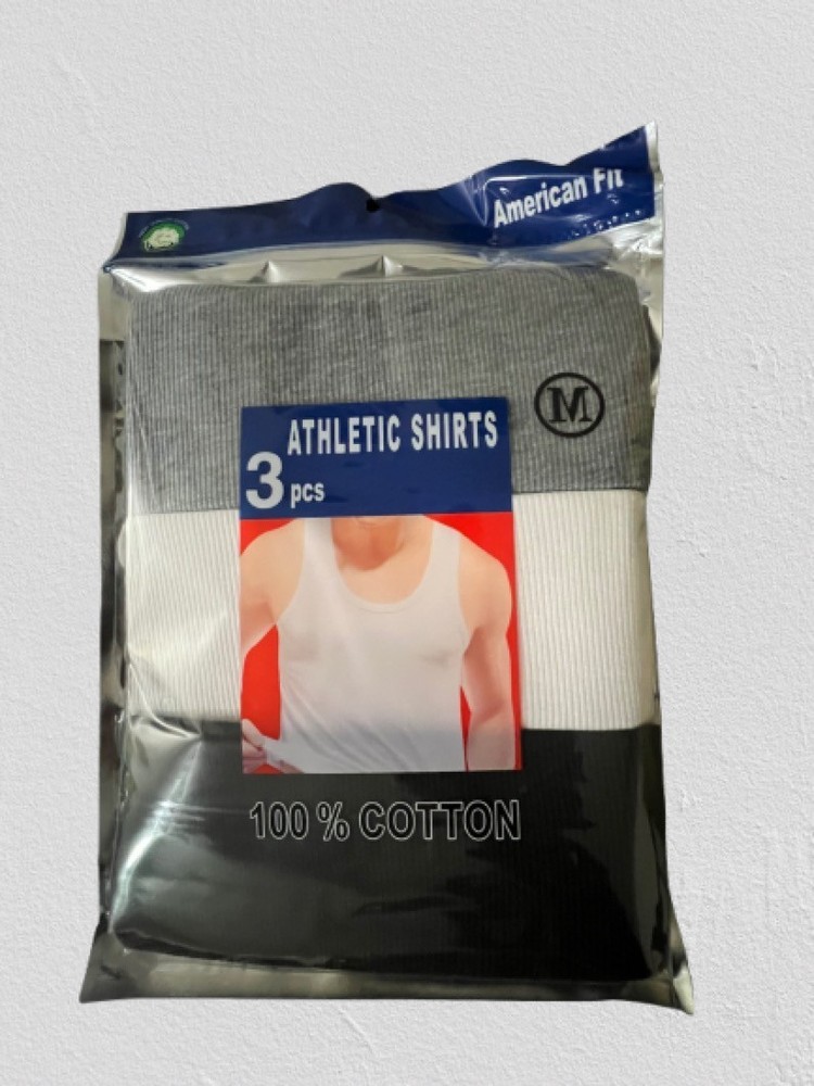 3Pcs Athletic shirts Men’s 100% cotton Size M (Medium) White-Grey-Black