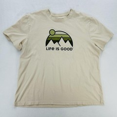 Life Is Good Shirt Mens 2XL Beige Mountain Logo Graphic Hiking Outdoor Tee