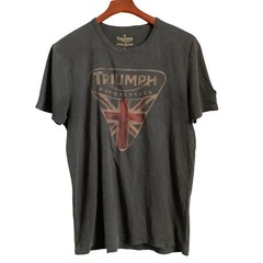 Lucky Brand Triumph Motorcycles Graphic T-Shirt Charcoal Gray Union Jack USA M