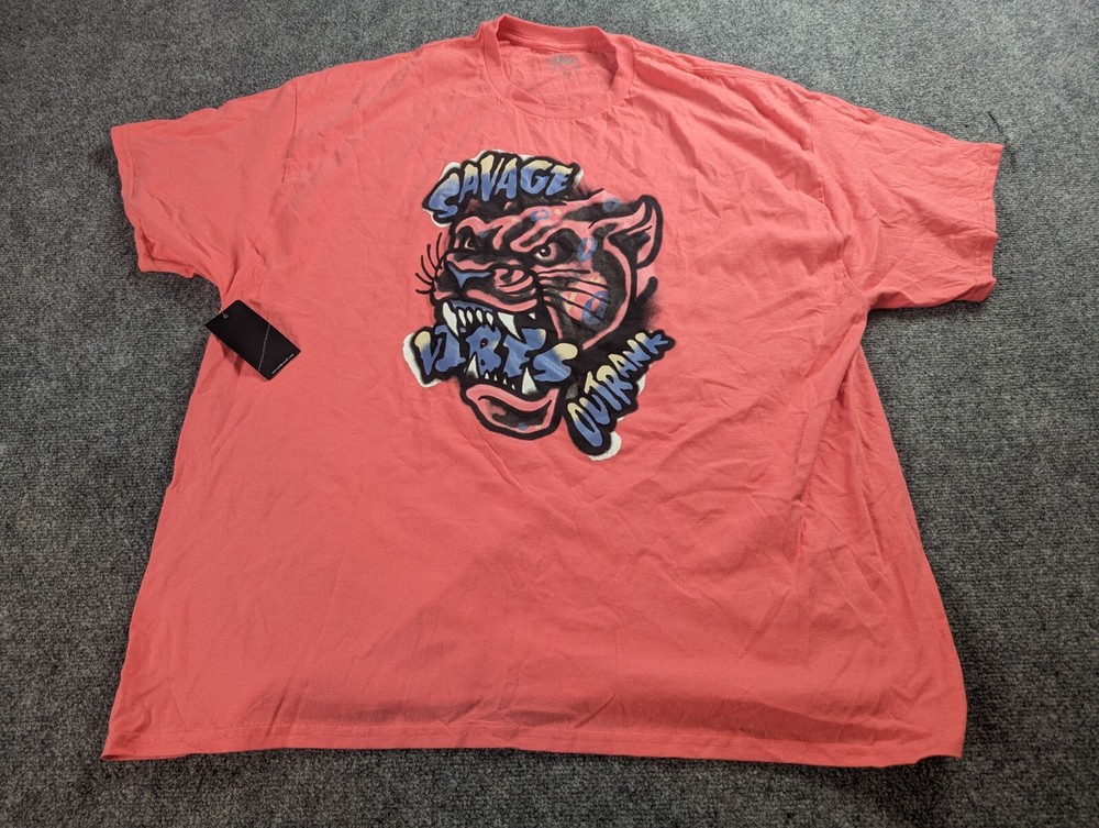 Outrank Brand T-Shirt Size 2XL Salmon Pink Savage Vibes Panther Graphic Tee