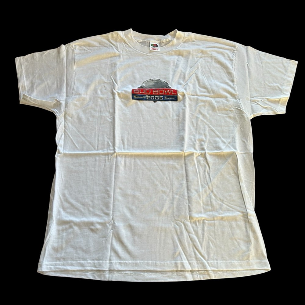 Vtg Budweiser Bud Bowl 2005 Shirt Mens XL White Short Sleeve Cotton Bud Light