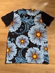 Black Blue Floral Graphic Pocket T-Shirt Men’s Large Cotton Sri Lanka Tee