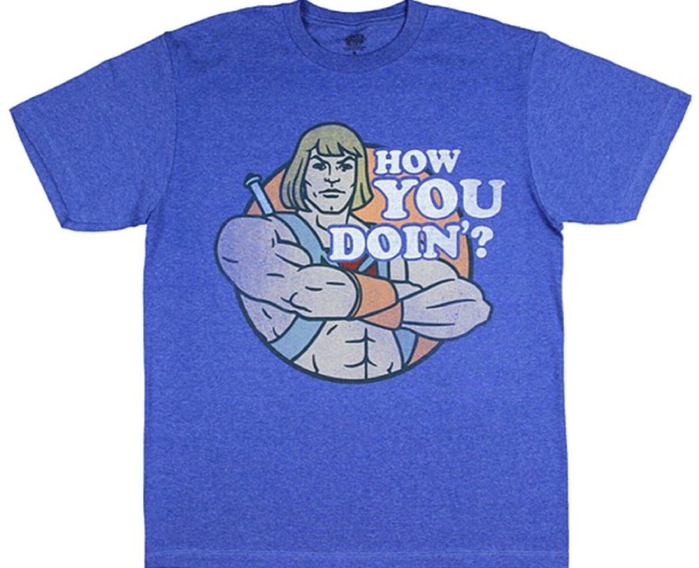 DC Comics Freeze He-Man Men’s Distressed How you doin? Heathered Blue – NEW
