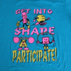 Vintage Exercise T-Shirt Single Stitch Large L Blue Turquoise Get into Shape Pun