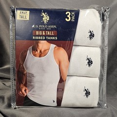 US Polo Assn 3 Big & Tall Ribbed Tank Tops 2XLT TALL White Cotton Blend