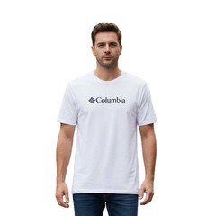 Columbia Men’s White T-Shirt CSC Basic Logo Everyday Wear S/S Tee (S05)