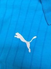 Puma Boys Blue Striped Polo Logo Shirt Size M Regular Condition Varies