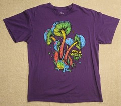 T Shirt L Magic Mushrooms Art Trippy Hippie Short Sleeve Colorful Festival