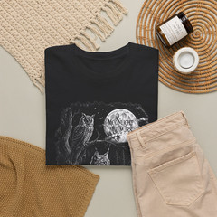 Moonlight Murmurs Owl Lynx Rabbit Forest Graphic T-Shirt