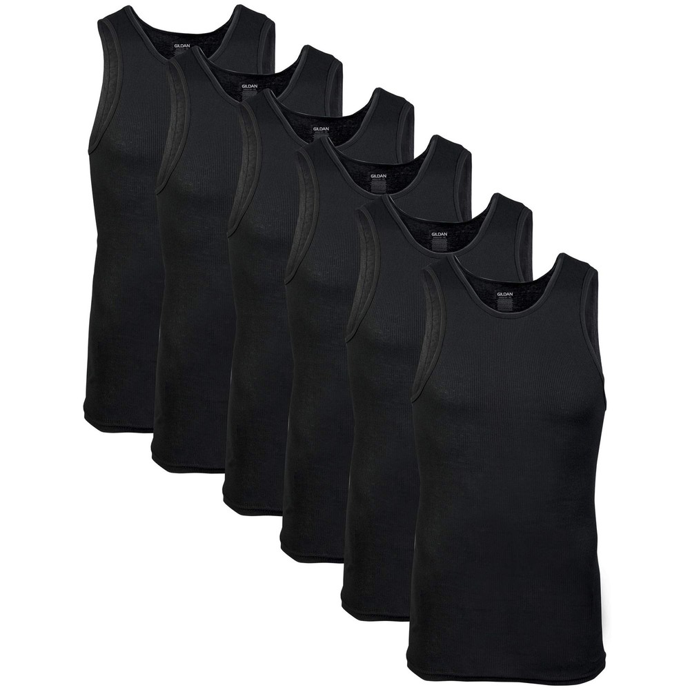 Gildan Men’s A-Shirt Tanks, Multipack, Style G1104 XX-Large, Black (6-pack)