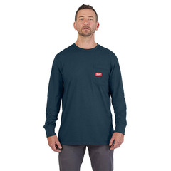 Men’S 2X-Large Blue GRIDIRON Cotton/Polyester Long-Sleeve Pocket T-Shirt