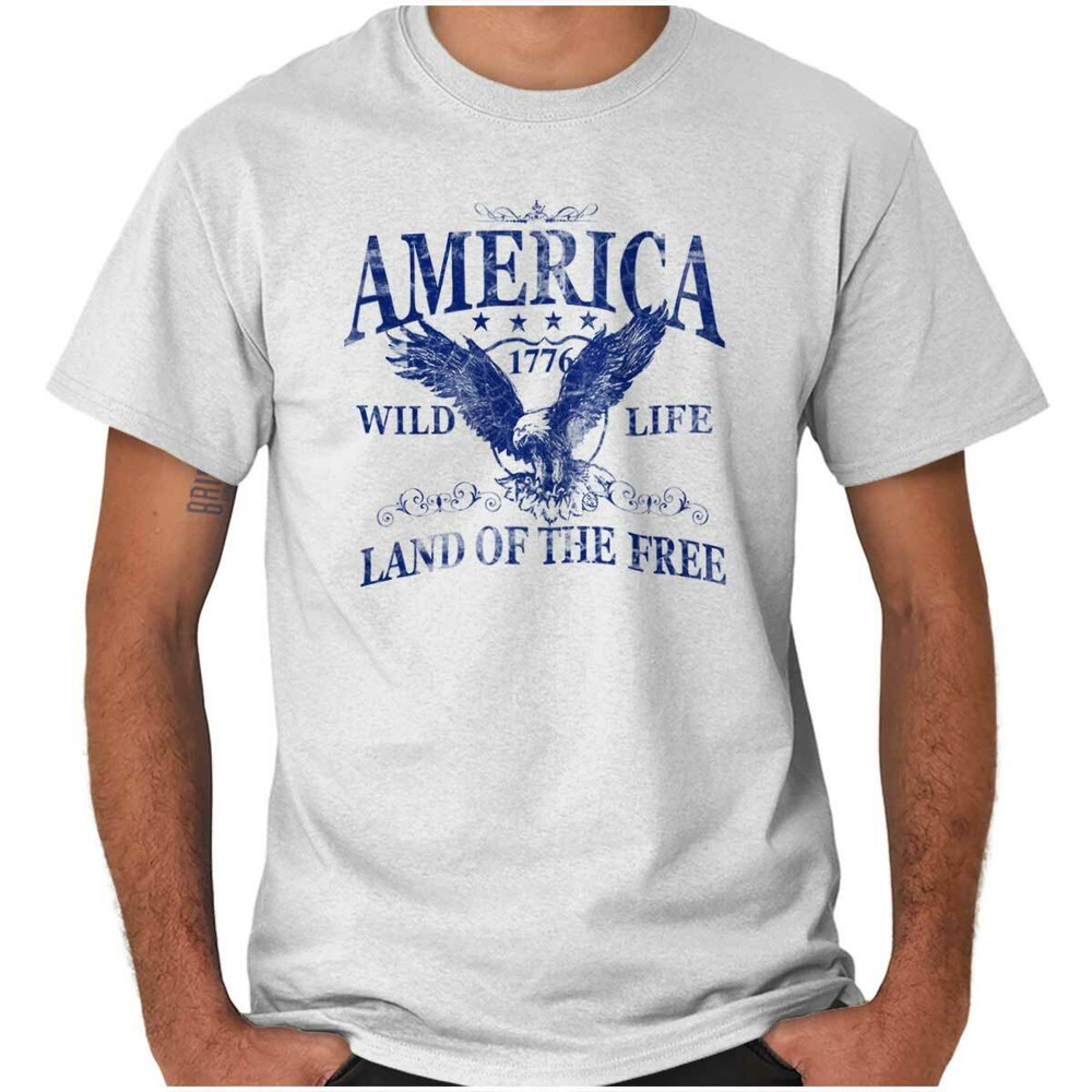 America Wild Life 1776 Land of the Free Adult Short Sleeve Crewneck Tee