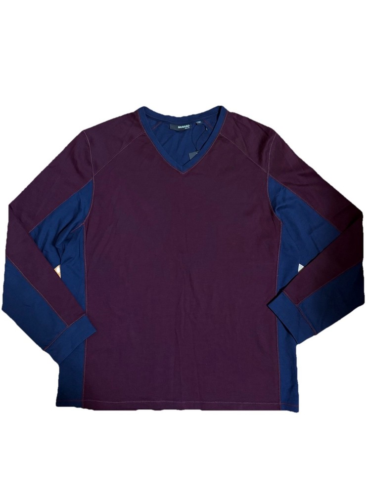 NEW MURANO Men’s Long Sleeve Slim Fit V-neck Tshirt Top Maroon Navy sz XL