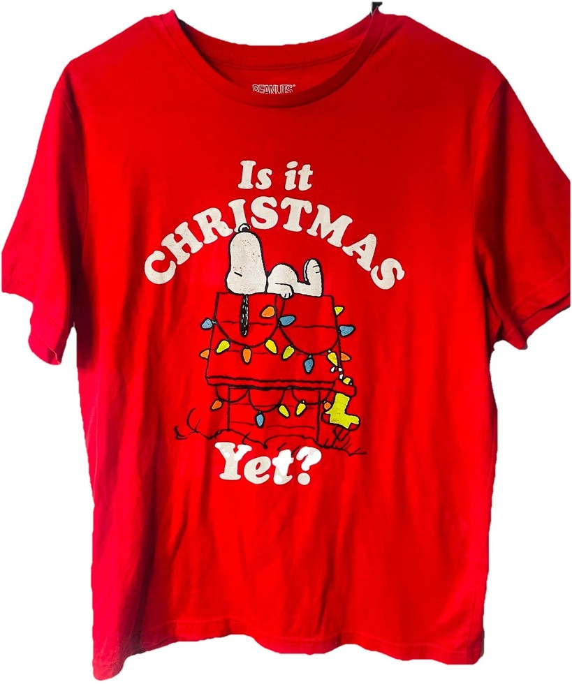 VINTAGE STYLE PEANUTS SNOOPY It Is CHRISTMAS Yet? T-Shirt MENS Medium NEW