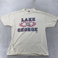 Vintage Lake George New York Shirt Mens L Off White Beach Vacation Graphic 90s