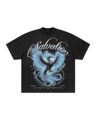 Men’s Vintage Washed Graphic T-Shirt Phoenix Fire Print Gothic Streetwear Tee