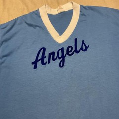 Vintage Angels Coach Shirt Mens XL Blue V Neck Baseball Jersey Gulf Coast 80s