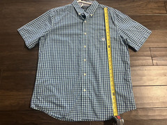 Mens Chaps Aqua Blue Red Navy striped button down shirt top size L easy care