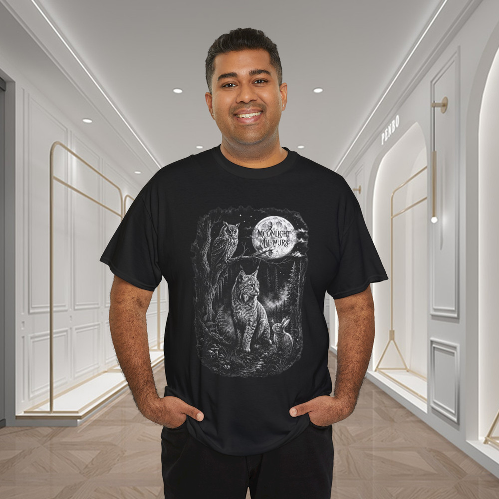 Moonlight Murmurs Owl Lynx Rabbit Forest Graphic T-Shirt